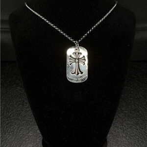 Chrome hearts vintage floral cross with dogtag double pendant chain necklace
